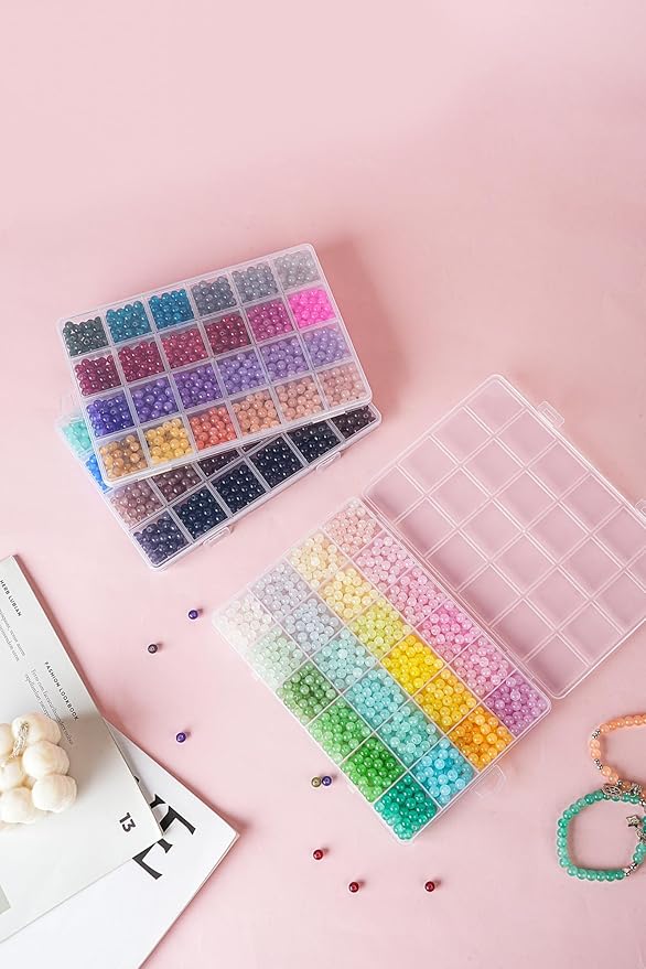 REVKI 72 Colors 6mm Glass Beads for Jewelry Making,3000PCS+ Round Crystal Glass Beads Bracelet Making Kit with Accessories, Bead Starter Kit Crafts Gifts Set Suitable for Teen Adults