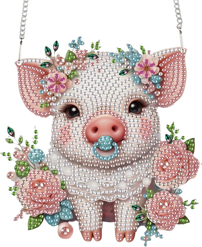 TDFERAN Diamond Painting Pendant Pig Diamond Art Ornaments Animal Pendants Tabletop Decoration Wall Hanging in Living Room Dorridor Diamant Decorations Ornaments Diamond Art Window Pendants
