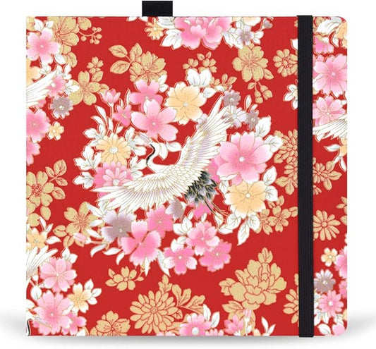 Square 8X8 300gsm Watercolor Journal Hardbound 40pgs（20 Sheets Front Back 2 Textures） Travel Size for Calligrapher Colored Pencil Watercolor Sketch Handmade Cloth Cover Notebook White Crane