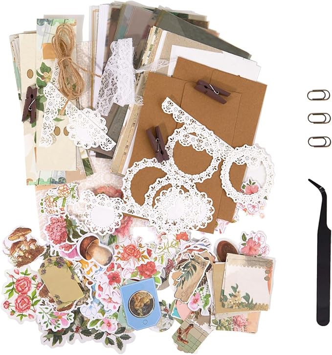 Flartmo 313 Pcs Complete Scrapbook Supplies Kit, Vintage Scrapbook Paper & Nature Flower Stickers, Junk Journal Scrapbooking Supplies Kit for Journaling, Scrapbooking Embellishments, Planner, Card