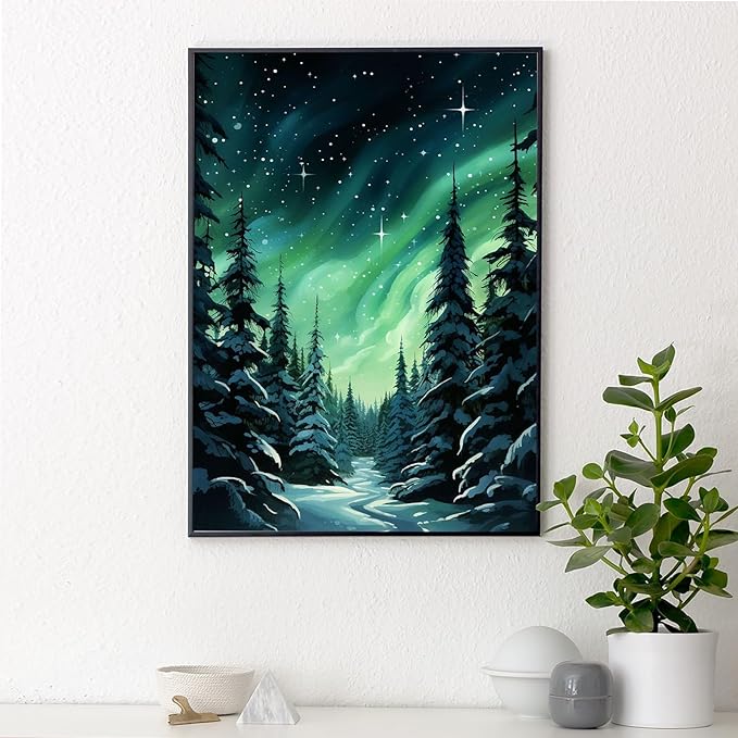 Yezavesu Aurora Diamond Art Kits for Adults, Forest Diamond Painting Kit for Beginners, 5D DIY Round Full Drill Painting with Gem Art Craft Kits for Home Wall Decor 12x16 Inch