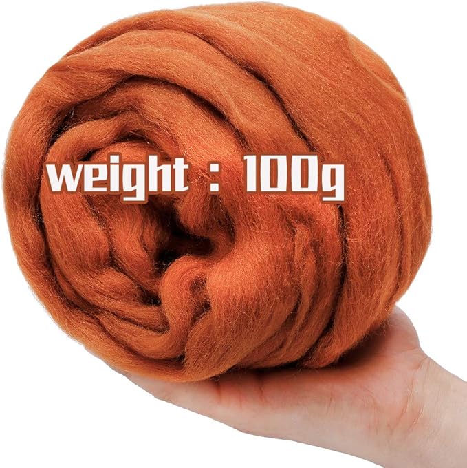 3.53oz Wool Roving, Wool Felting Supplies, Pure Wool, Chunky Yarn, Spinning Wool Roving for Needle Felting Wet Felting DIY Hand Spinning (Brown)