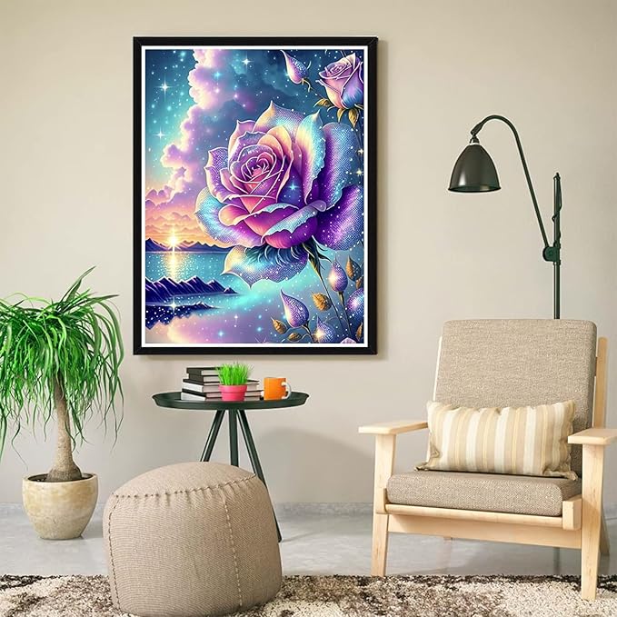 ijbnhd Diamond Art Kits for Adults - 5D Rose Diamond Painting Kits for Adults, DIY Full Drill Diamond Painting Kits, Sunset Gem Arts and Crafts for Home Wall Decor 12X16in