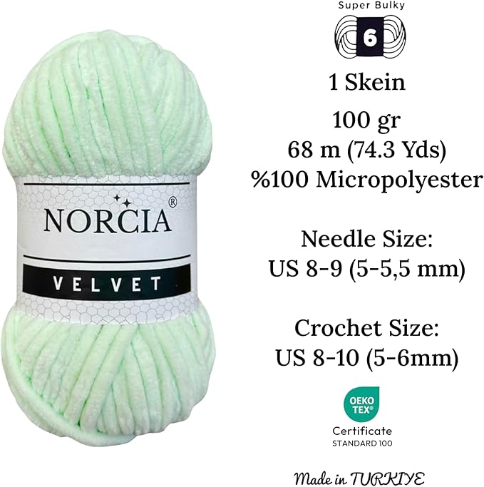 Soft Velvet Yarn Chenille Yarn for Crocheting Baby Blanket Yarn for Knitting Amigurumi Yarn Fancy Yarn for Crochet Weaving Craft (Light Green, 1 Skein)