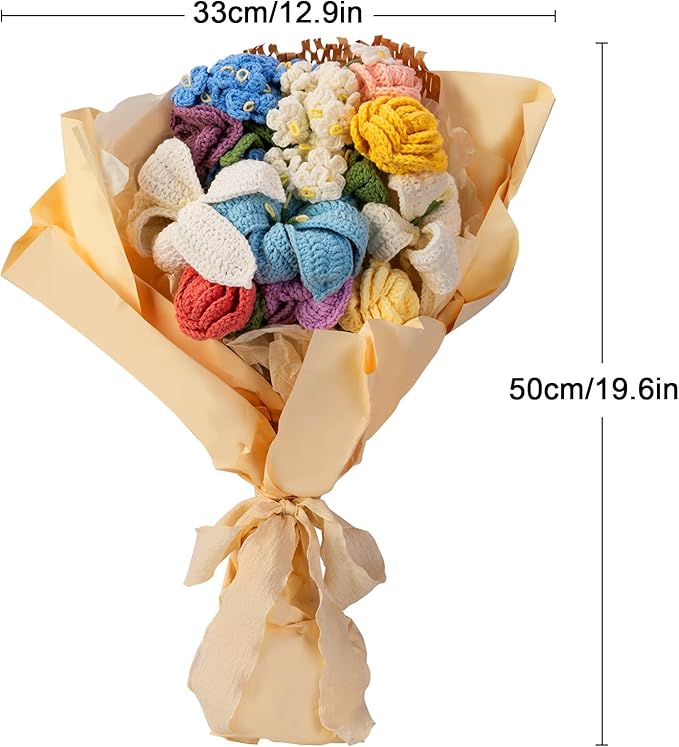 Noocro Crochet Kit Flower Bouquet, Rose, Lily Myosotis, Poppy, Tulip and Orchid with Video Tutorial and Detailed Instructions, Complete Kit Craft Supplies Holiday Gift (Flower Bouquet)