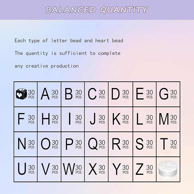 Amaney 810pcs Black Letter Beads 6x6mm Cube Acrylic Alphabet Beads and Cristal Line for Jewelry Making Bracelets Necklaces Key Chains