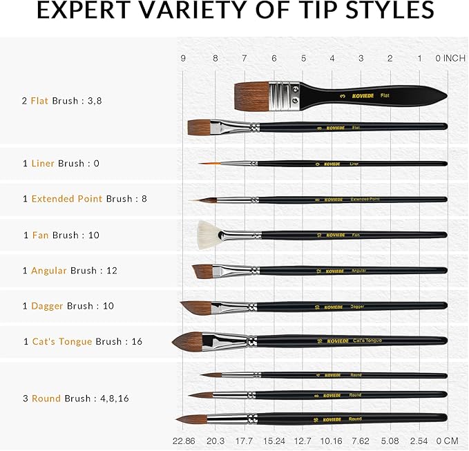 Watercolor Brush Professional, 11Pcs Water Color Paint Brushes Set for Artists, Shapes with Fan, Needle Pointed, Angular, Dagger, Cats Tongue for Watercolor, Gouache, Ink Painting