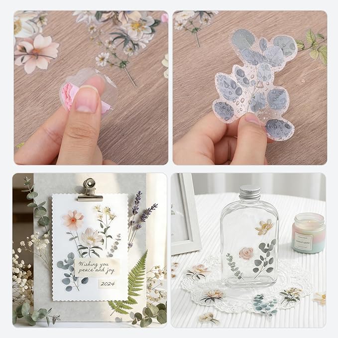85 Pieces Natural Scrapbooking Stickers, Self-Adhesive Daisy Camellia Stickers Flower Sticker for Scrapbooking Supplies Planners Journal