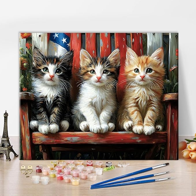 TUMOVO Paint by Numbers Kit for Adults - Playful Kittens on A Chair Color by Number Canvas, Charming Pet Lover Art Craft Kits Wall Decor, 16x20 in