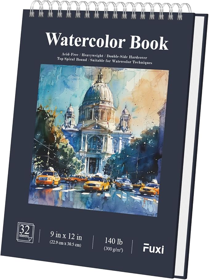 fuxi water color paper 9 x 12, watercolor sketchbook 140 lb cold press, 32 sheets (64 pages) watercolor pad, perfect for classroom, home & travel, art supplies for artists gifts.