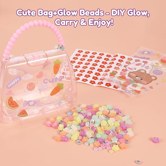 Tilhumt Glow in The Dark Beads for Bracelet Making Kit with Cute Bag for Adults, 9mm Rave Pony Beads Kit, Letters&Number&Star Neon Bead, Ideal Gift for Adult Craft Lovers