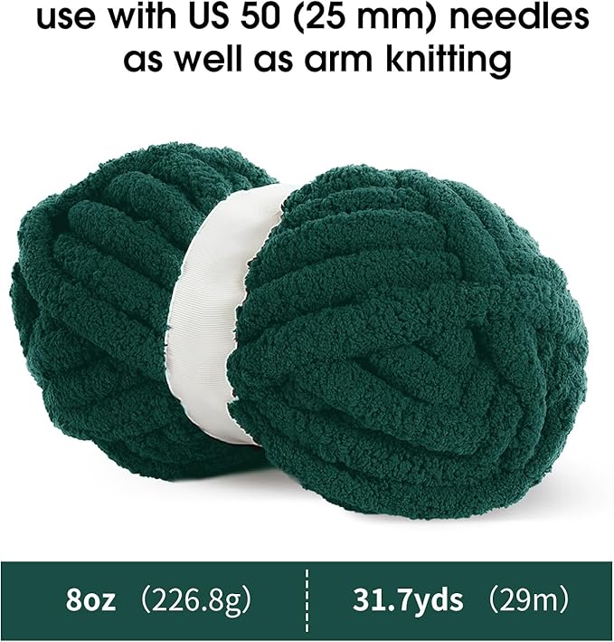 MABOZOO Assorted Chunky Yarn for Crocheting 8 Pack,Fluffy Jumbo Chenille Yarn,Soft Plush Yarn Bulky,Giant Thick Fuzzy Yarn for Hand or Arm Knitting,Sage Green & Dark Green(31.7 yds,8 oz Each Skein)