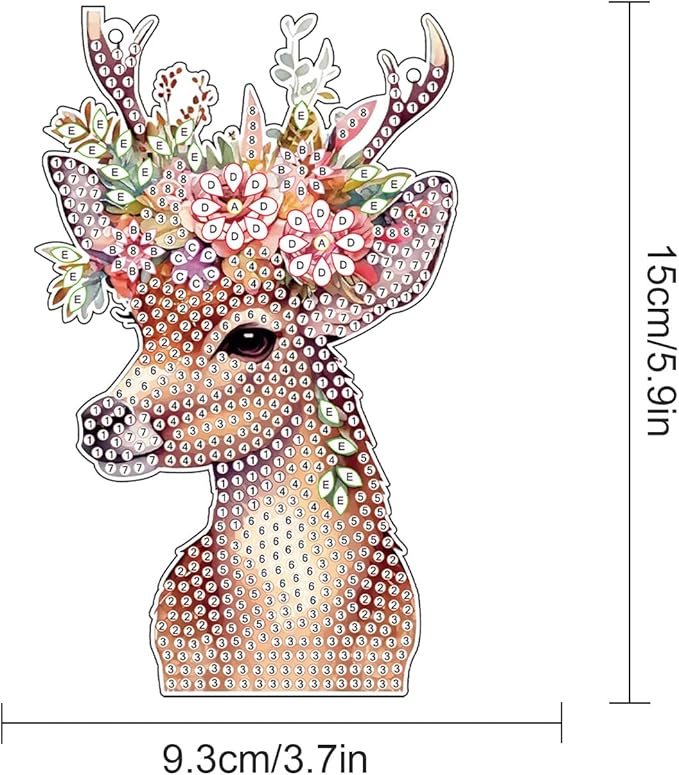 Deer Animal Diamond Painting Hanging Kit – DIY Acrylic 5D Special Shaped Diamond Art Pendant Ornament Board for Wall, Door Garden Decoration, Handmade Craft Kit Gift for Adults and Beginners