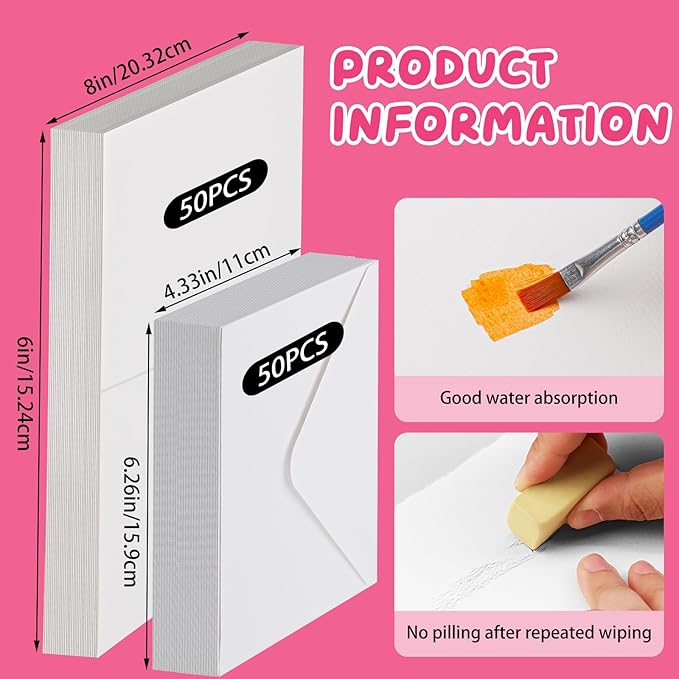 Lunarm Blank Cards and Envelopes 50 Sets, Watercolor 4 x 6 in Foldable Postcards with Envelopes, 140lb/300GSM Greeting Card Paper for Wedding Invitation, Notecards, Painting cards and Thank-You Cards DIY Craft