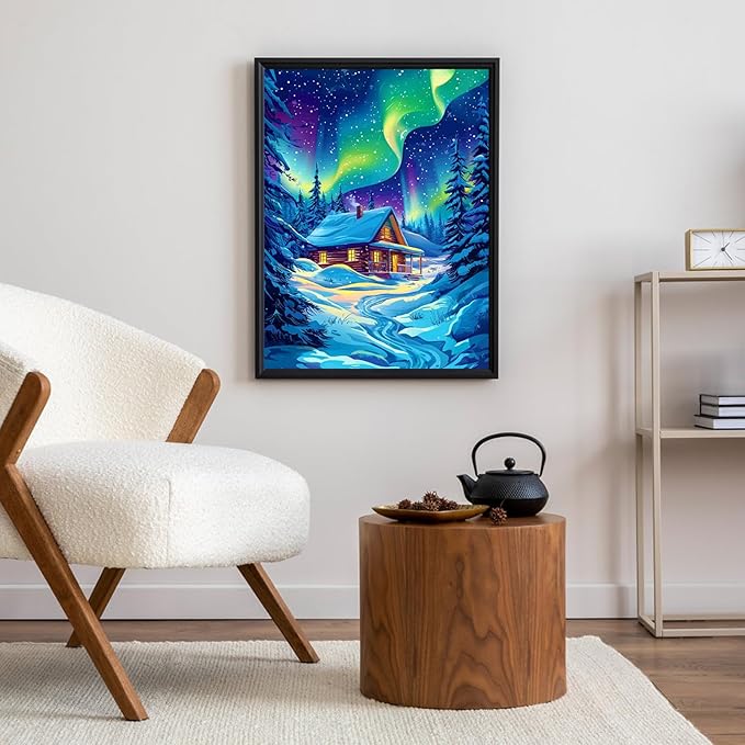 Camocin Diamond Art Kits for Adults Aurora, 5D Starry Landscape Diamond Painting Kits for Adults Beginners, DIY Cabin Full Round Dots Drill Gem Art Kit for Gift Home Wall Decor 12 x 16 Inch