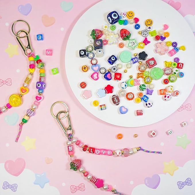 Horsdo Adult DIY Keychain Making Kit, Bead Bag Charm Jewelry Making Kit for Women Teens 12+, Handmade Key Ring Pendant Craft Supplies for Bag Accessories, Personalized Gifts