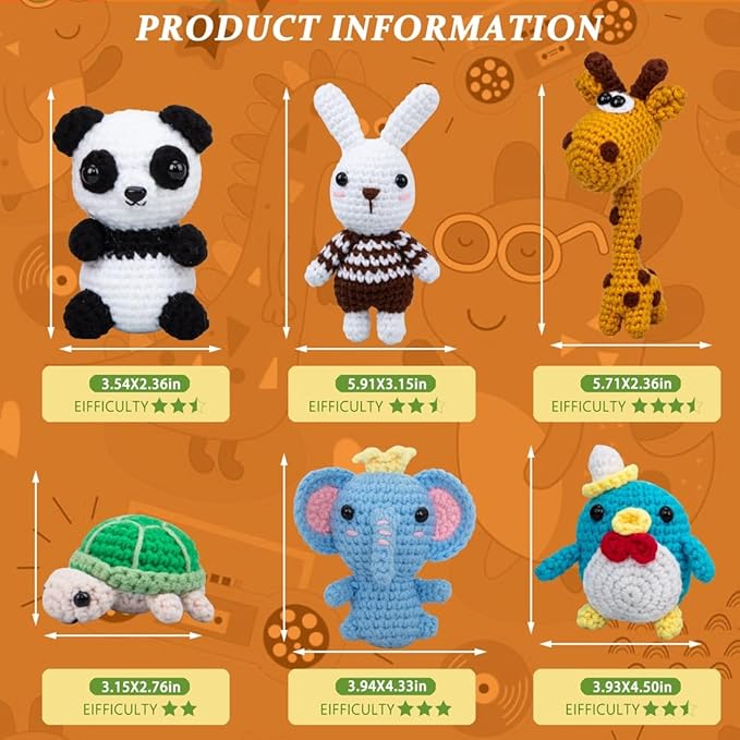 Crochet Animal Kit – 6 PCS Crochet Kit for Beginners, Knitting Kit with Step by Step Videos, Yarn, Crochet Hook, Knitting Kit for Beginners, Great Birthday Holiday Gift (Crochet 2)