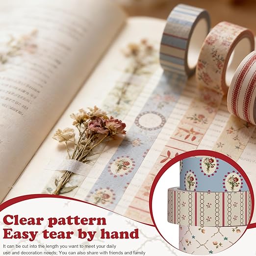 12 Rolls Watercolor Floral Washi Tape Set 15 mm Vintage Flower Decorative Masking Tape for Spring Arts DIY Craft Scrapbook Journal Supplies Gift Wrapping(Retro,Mixed Pattern)