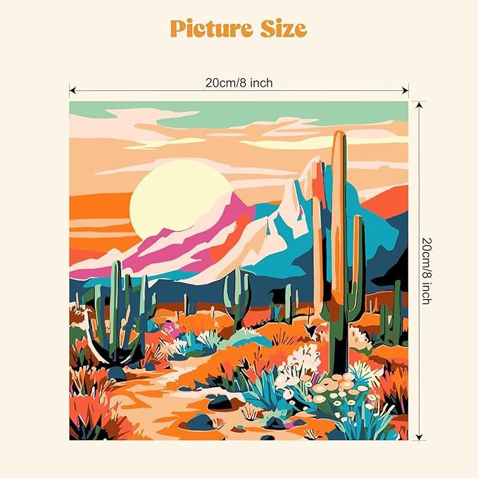 MXJSUA 4 Pack Sunset Mountains Landscape Framed Paint by Numbers Kit with Canvas for Adults Beginner, DIY Acrylic Oil Painting Kits with Brushes for Home Wall Decor Gift (8x8 inch)