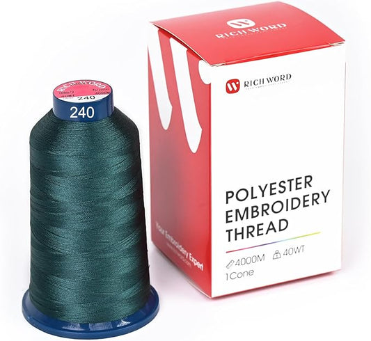 Poolin Embroidery Machine Thread Richword Selected Green 4000M 40WT Polyester Embroidery Thread – Smooth, Strong Single Spool for Home & Commercial Machines 0240