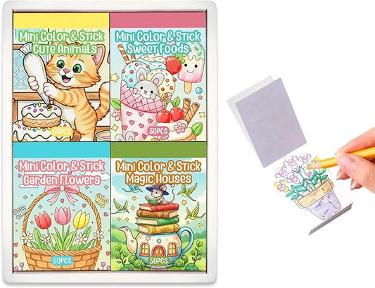 Bomichi Women's Mini Coloring Book, 4 Pack 3.1 x2.1 inches Small Coloring Sticker Book for Adult to Relax and Relieve Anxiety