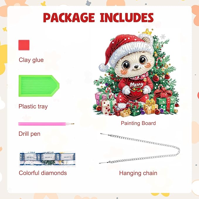 MAXBYE Christmas Diamond Art Kit for Adults, Cute Bear Acrylic Diamonds Painting Hanging Pendant Kit, 5D DIY Gem Art Kit for Home Wall Decor Gift
