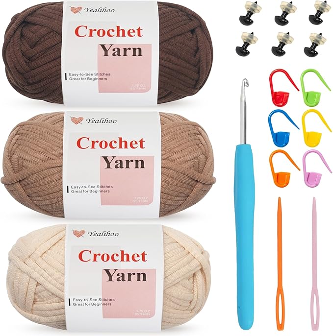 Easy Crochet Yarn for Beginners, 3 Pack × 1.8 oz Beginner Yarn for Crocheting & Knitting Thick and Soft, Owl Amigurumi Crochet Kit with Video Tutorials, Easy-to-See Stitches, Worsted Medium # 4