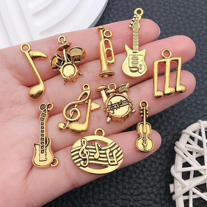 WOCRAFT 60pcs Antique Gold Music Bracelet Charms for Jewelry Making Sets DIY Necklace Bracelet Keychain Crafting Charms Kit Craft Supplies (SN894)