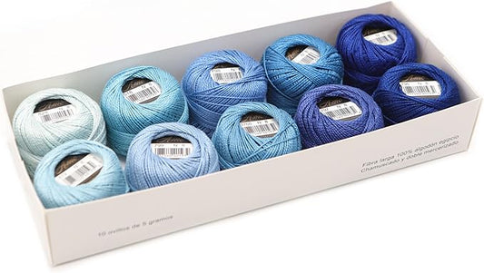 Size 8 Double Mercerized Egyptian Long Staple Cotton Pearl Thread Ball 5 Grams Rainbow Color Embroidery Thread 10 Colors per Box for Crochet Hardanger Cross Stitch Hand Embroidery (Set M)
