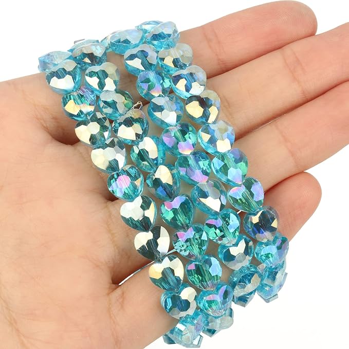 70pcs 8mm Valentine's Day AB Blue Faceted Heart Beads for Jewelry Making Crystal Glass Beads for Bracelets Necklace Crafts, Friendship Bracelet Kit, Love Gifts