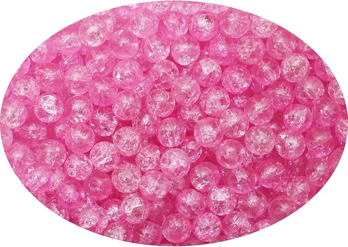 1050pcs Pink Crackle Glass Beads Handcrafted Round Lampwork Smooth Loose Beads for Bracelet & DIY Jewelry Making 6mm