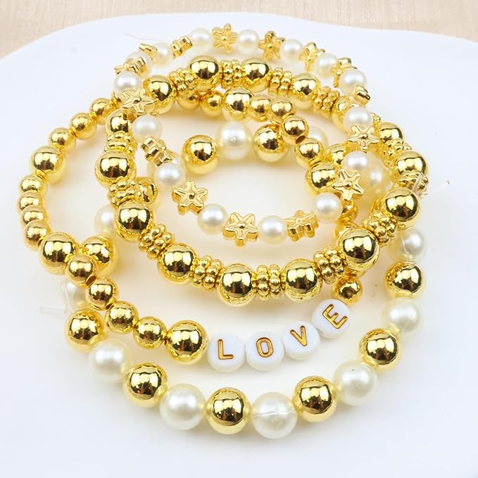 Hpebl 1040PCS Pearl Beads Kit - White, Gold, Small Pearl Beads for Bracelets & Jewelry Making for Adult
