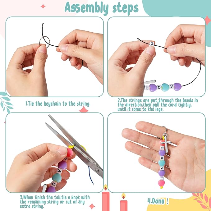 WATINC DIY Cross Keychain Making Crafts - Christine Cross Beads Bracelet Necklace Making Craft Kits, Letter Beads for Jewelry Accessories Festival Party Gift Favor for Women Men (612Pcs)