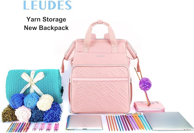 Leudes Knitting Bag Backpack, Yarn Storage Organizer Large Crochet Bag Tote Christmas Gift Yarn Holder Case for Carrying Projects, Knitting Needles (Upgraded Pink)