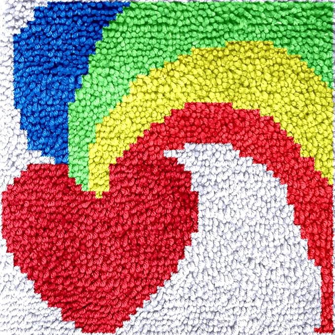 Numptain Latch Hook Kits for Adults,DIY Rug Crafts Love Rainbow Pattern Color Printed Canvas,Latch Hook Kits for Beginners Handmade Needlework Crafts Home Decoration,12"x12" NT3