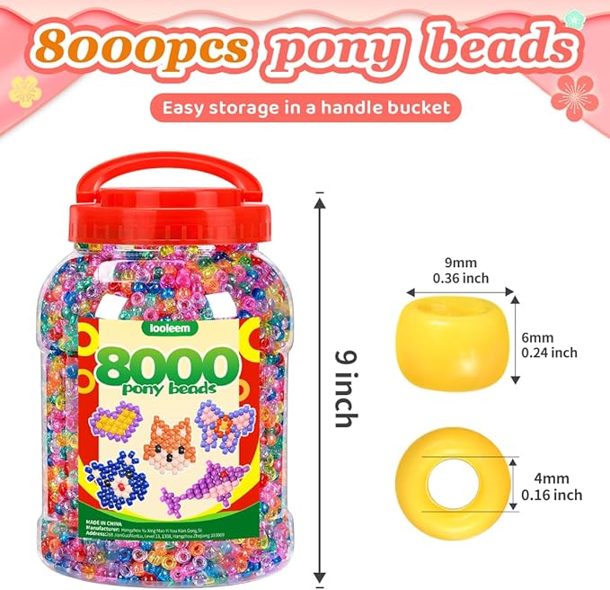 iooleem pony beads(8000pcs glitter), beading supplies, friendship bracelets making, king size