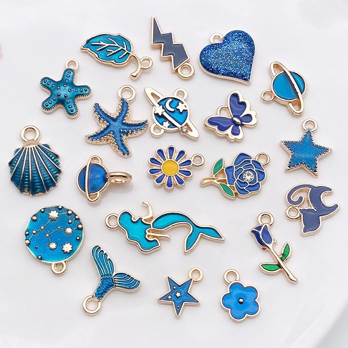 WOCRAFT 40pcs 20 pairs Assorted Enamel Bracelet Charms for Jewelry Making DIY Necklace Bracelet Earrings Keychain Crafting Charms Kit Crafts (Blue-SN995)
