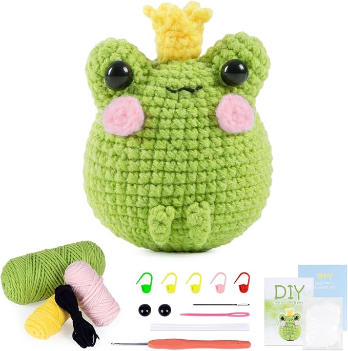 VOCHIC Crochet Kit for Beginners Frog Crocheting Knitting Kit DIY Crochet Starter Kit with Step-by-Step Video Tutorial Gift for Friends Adults