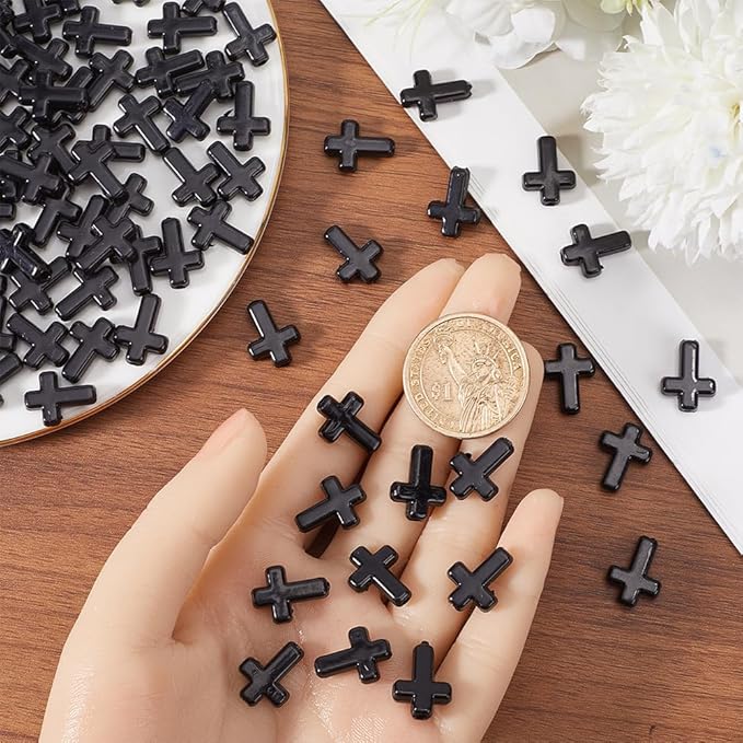 SUNNYCLUE 300Pcs Black Cross Beads Cross Bead Bulk Easter Charms Acrylic Crosses Opaque Small Chunky Crucifix Mini Spacer Loose Bead for Jewelry Making Beads Assortments DIY Necklace Bracelet Earrings