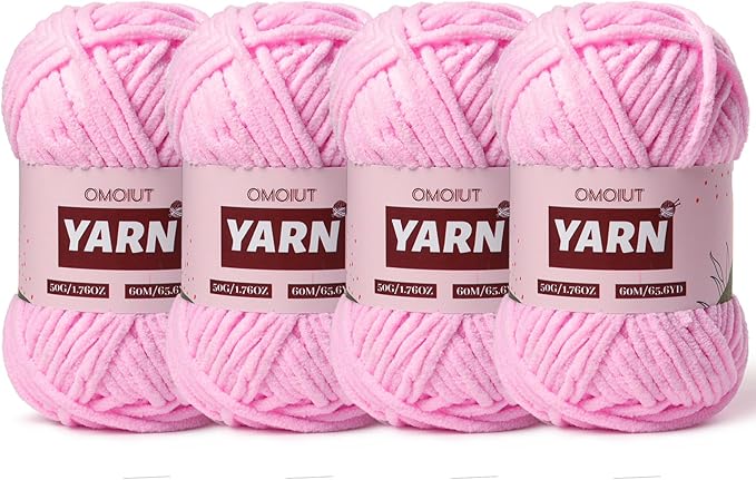 4 Packs Plush Chenille Chunky Crochet Yarn - Baby Yarn for Crocheting Soft - Velvet Yarns Knitting for Blankets Crafts - Fluffy Amigurumi Yarns 200g/262.5yds (4 Dark Pink)