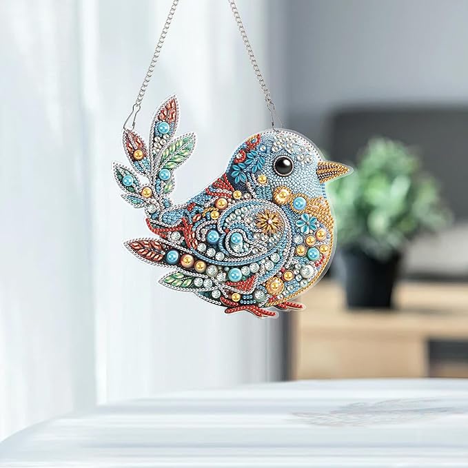 AiYuanzsh Diamond Art Hanging Kit, Decorative Bird Suncatcher Special Shaped Diamond Painting Ornament for Adults DIY 5D Crystal Diamond Art Kit Window Pendant Craft