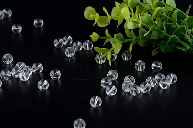 Natural Stone Beads 100pcs 8mm White Clear Crystal Quartz Round Stone Beading Loose Gemstone Hole 1mm DIY Smooth Beads for Bracelet Necklace Earrings Jewelry Making (Clear Crystal Quartz White, 8mm)