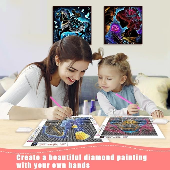 KEYRANKE 2 Pack Princess Diamond Painting Kits for Adults 5D DIY Diamond Art Kit Paint with Round Full Drill Diamonds for Beginners Gem Paintings Art for Home Wall Decor Gifts (12X12 Inch)