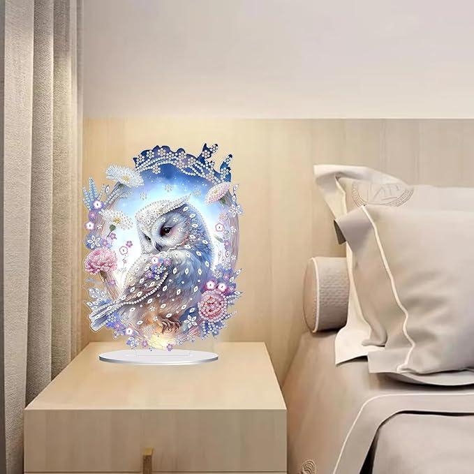 hyzsj DIY Diamond Desktop Ornament Owl, Crystal Diamond Art Painting Tabletop Ornaments Single Sided, Diamond Ornament for Adult Beginner Home Office Decor Crafts Gift