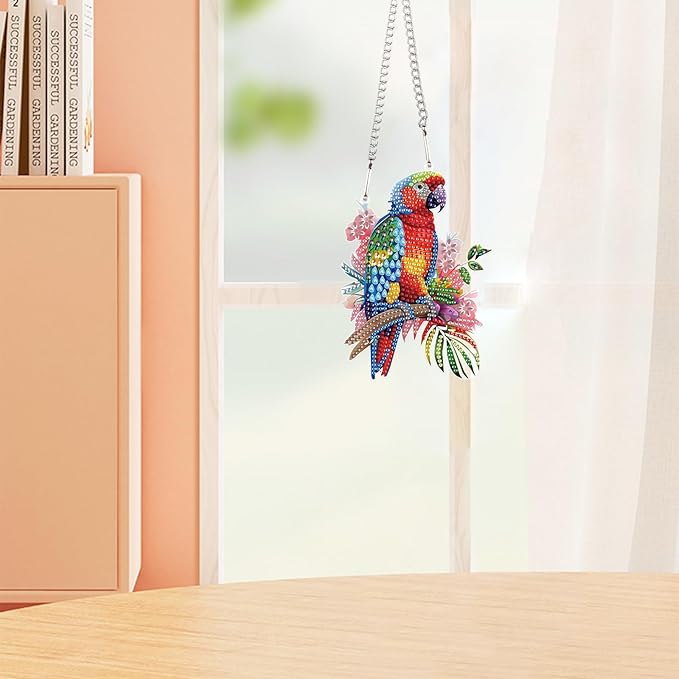 AiYuanzsh Animal Parrot DIY Acrylic Diamond Art Painting Pendant Kits Special Shaped Rhinestone Round Diamond Art Window Pendants Home Garden Wall Hanging Kits Home Wall Decor Gift