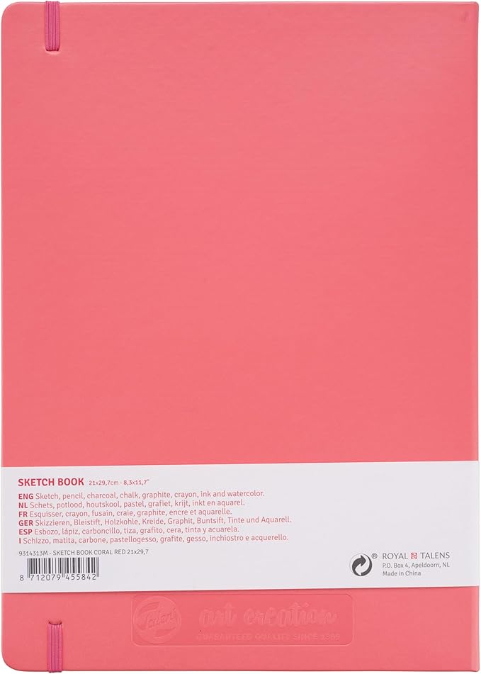 royal talens t9314-313m 441866 talens art creation sketchbook, drawing notebook, 8.3 x 11.8 inches (21 x 30 cm), coral red