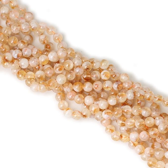 cheavian 45pcs 8mm natural yellow feather citrine gemstone round loose beads crystal energy stone healing power for jewelry making 1 strand 15"