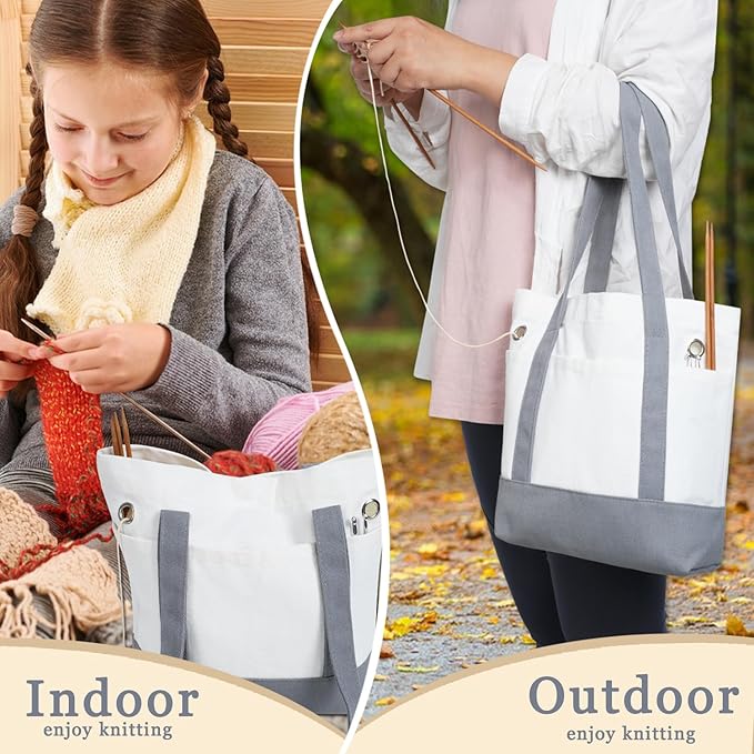 Yarn Bag, Canvas Tote Crochet Bag Organizer, Lightweight Yarn Storage Knitting Bags for Crocheting, Portable Travel Bags and Totes, Crochet Accessories, Knitting Kit Holder