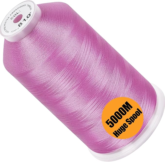 New brothread - Single Huge Spool 5000M Each Polyester Embroidery Machine Thread 40WT for Commercial and Domestic Machines - Light Lilac