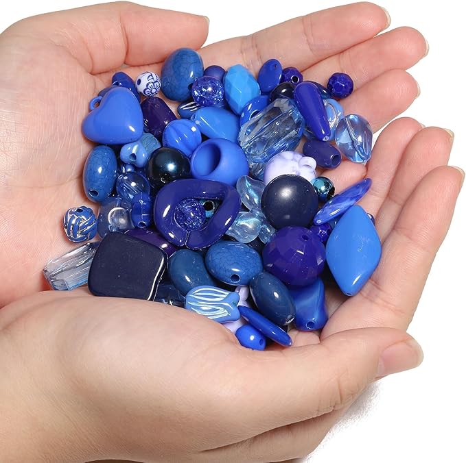 7.5 OZ Assorted Vintage Acrylic Beads for Jewelry Making, Song Xi Unique Flower Rose Czech Beads for Bracelet Earrings, Bohemia Style, Bulk, DIY Holiday Gift (240-260 PCS, Royal Blue)